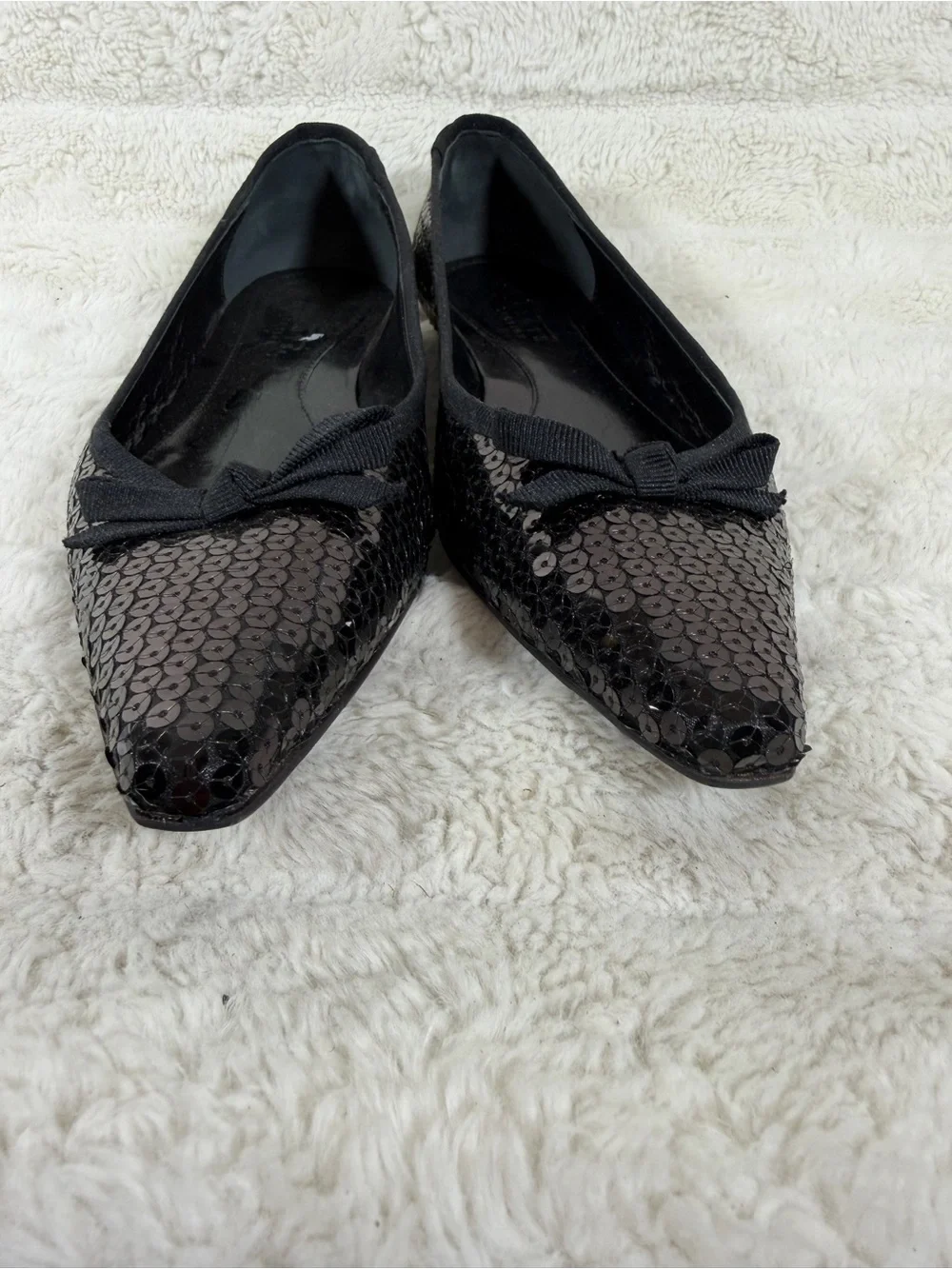 Talbots pointed-toe black sequin With Bow ballet flats Size 6
